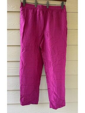 VTG Diane Von Furstenberg Womens 100% Silk Fuchsia High Waist Pull-On Pants L/XL